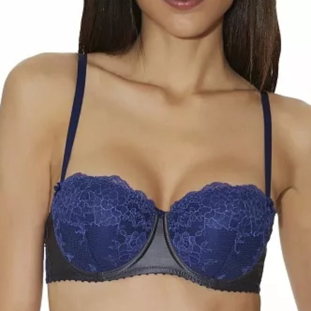 NWOT Aubade Exquise Marquise Blue Lace Faux Leather Padded Demi Bra